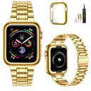 MioHHR Solid Stainless Steel Band Compatible with Apple Watch 38mm(Series 3/2/1) 40mm(Series SE/6/5/4) 41mm(Series 9/8/7) Metal Strap with Soft TPU Case for iWatch Bands for Women and Men, Gold