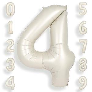 SUWEN 40 Inch Cream White Large 4 Number Balloons Big Foil Helium Number Balloons 0-9 Jumbo Happy 4th Mylar Birthday Party Decorations for Boy or Girl Anniversary Party Supplies