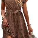 IFFEI Mommy and Me Matching Dresses Womens Summer Boho Floral Dress Ruffle Beach Mini Dress with Belt (S)