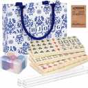 BESTOYARD Chinese Mahjong Tile Set with Carring Bag, 1.2-Inch 144 Tiles All-in-One Chips, Dice and Manual, Traditional Mah-Jongg Board Game for Family Game 4 Pushers, 32 x 25 x 12 cm