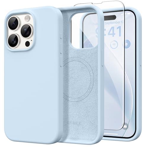 GONEZ Magnetic for iPhone 15 Pro Max Case, [Compatible with MagSafe] Anti-Scratch Microfiber Lining & Screen Protector, Shockproof Slim Phone Silicone Cover 6.7 inch, Blue