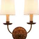 2-Lights Fabric Wall Sconces Antique Brushed Brass Wall Lights with Melted Candle Classic Mid Century Wall Lamp for Hallway Vanity Bedside Doorway, UL Listed