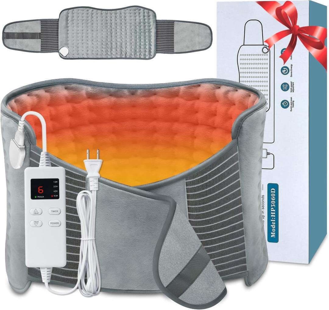 Heating Pad for Back Pain Relief, Extra-Large 12"x24"+26" Extendable Electric Heating Pad for Period Cramps with Belt, Auto Shut Off, Machine Washable, Portable Moist Heating Pad for Women & Men