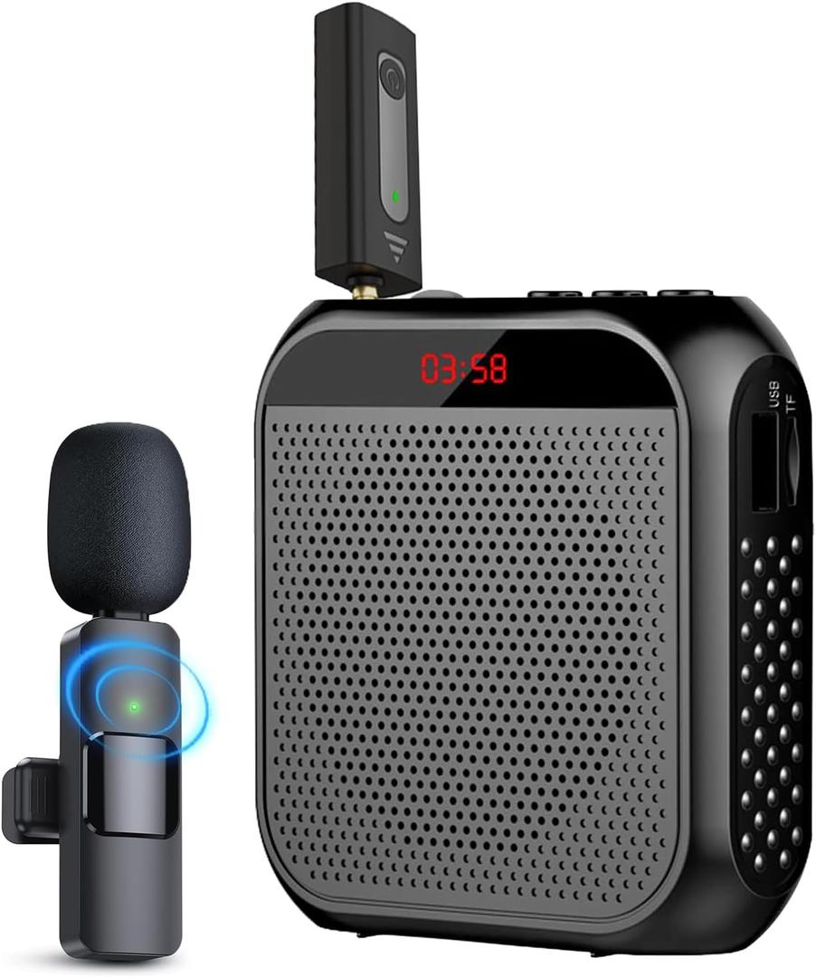 Voice Amplifier with Wireless Lapel & Wired Microphone, Rechargeable Megaphone PA Speaker Headset System, Portable Teachers Microphone for Classroom/Yoga/Tour Guide/Speech