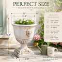 16.5 Inch Tall Antique White Urn Planter with Drainage, Vintage Rustic Outdoor Flower Pot, Pedestal Floor Planter for Patio, Front Porch, Garden, Entryway and Indoor Decor