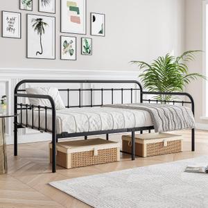 Metal Daybed Frame Twin Size with Steel Slats Platform Furniture, Black (Without Trundle)
