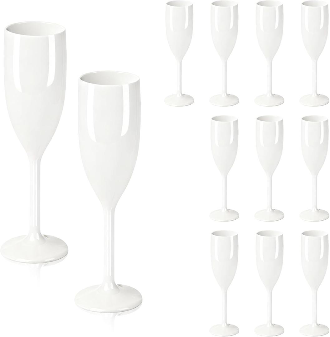 Plastic Champagne Flutes, Acrylic Glasses Goblets Cups Toasting Shatterproof Reusable Flute, for Wedding Party Dinner Mimosa Bar Anniversary Birthday (12, White)