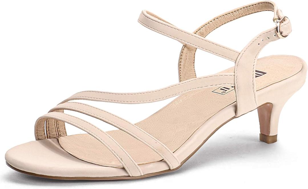 IDIFU Women's Dressy Strappy 2 Inch Low Kitten Heel Open Toe Sandals Dress Shoes for Woman Lady in Bridal Dance Evening (Beige)