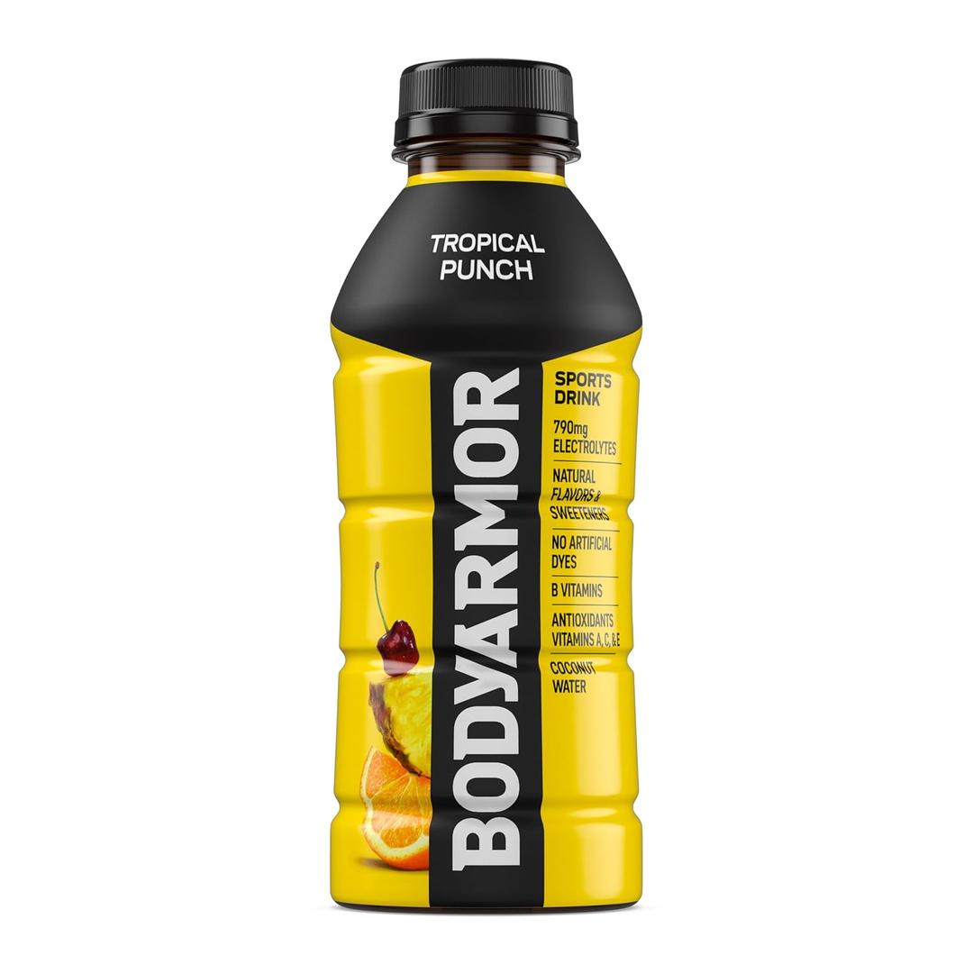 BODYARMOR Sports Drink, Tropical Punch Electrolyte Drink, 16 Oz (1 Pk) Coconut Water Hydration Drink, Flavored Water Sport Beverage, 790mg Electrolytes, Natural Flavors & Sweeteners + Antioxidants