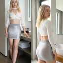 Sexy lingerie, short skirt set, seductive women's uniform, ultra-thin slim fit, hip hugging (Grey) Small