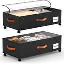 Under Bed Storage Containers with Wheels, 9.5 inches Higher Underbed Shoes Blankets Clothes Toy Storage Drawers for College Dorms Bedrooms Nursery Rooms Organization, 2 Pack to be Assembled (Black)