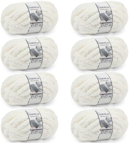 Cozyful Chunky Yarn for Hand Knitting - #10 Chunky Chenille Yarn, Jumbo Big Thick Chunky Yarns for Crocheting, Super Bulky Chunky Knit Blanket Yarns, 7 Skein (25 yds 8 oz Each Skein), Cream