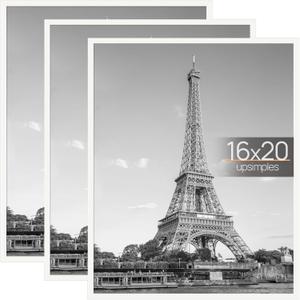 upsimples 16x20 Picture Frame White 3 Pack, Scratch-Proof Poster Frames 16 x 20 for Photo Gallery - Slide-In Strips, Horizontal or Vertical Wall Mounting