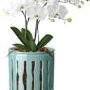BUYMAX Ceramic Orchid Pot, 6 Inch Planter with Drainage Holes and Tray, Indoor Flower Pot for Repotting Orchids, Elegant Indigo Glaze