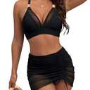 Blooming Jelly Womens High Wasited Bikini Sets Tummy Control Swimsuits Curvy Mesh Swim Skirt, Size L