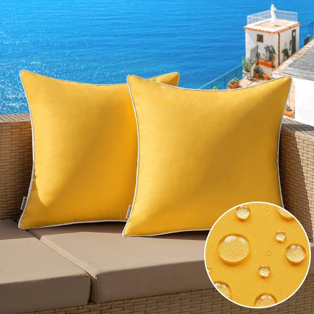 MIULEE Pack of 2 Outdoor Waterproof Pillow Covers Decorative Farmhouse Throw Pillow Covers Square Solid Color Couch Pillow Covers for Patio Tent Bed Sofa Living Room 16x16 Inch Yellow