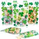 Frienda 60 Pcs St Patrick's Day Treat Bags Bulk Plastic Shamrock Zip Candy Bags Bulk Green Irish Party Favor Gifts with Handles for Saint Patrick's Day Leprechaun Birthday Party Supplies