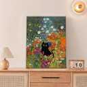 Funny Black Cat Pictures Wall Art, Flower Filed Bathroom Wall Decor, Floral Framed Painting Canvas Artwork for Bathroom Bedroom Living Room Decorations 16" L x 12" W