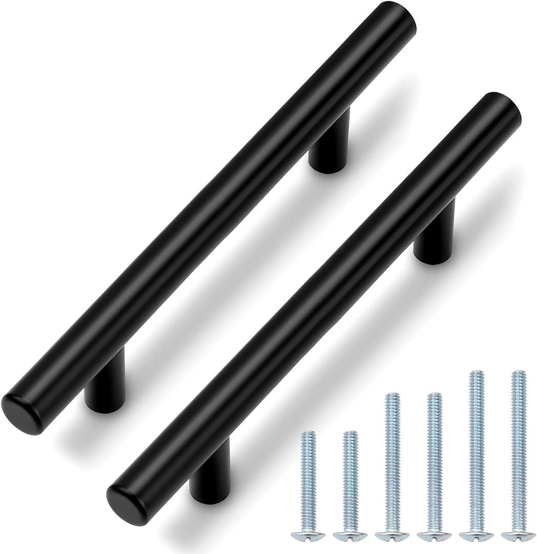 Probrico 50 Pack|4 inch Cabinet Pulls Black Cabinet Handles Stainless Steel, Modern Style Round T bar Handles Dresser Drawer Pulls, Kitchen Cabinet Knob Hardware