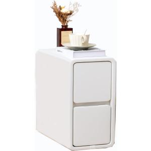 latifolia Narrow Nightstand, White Small Side Table, Slim Solid Wood Bedside Table for Bedroom(9.84''W)