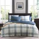 MaiRve Plaid Queen Comforter Sets, Blue Grey Grid Farmhouse Bedding Set Bed in A Bag, Classic Checkered Comforter Sets with Fitted & Flat Sheet, Pillowcases & Shams(Blue Grey, 90"x90")