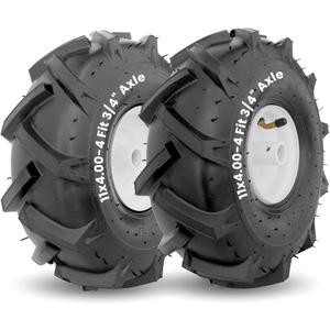 11x4.00-4" Tiller Tire and Wheel 2 Pack, 3/4" Axle Size 3-1/8" Offset Hub, 4Ply Pneumatic, Compatible with Craftsman & Troy-Bilt Tiller Replacement Tire