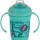 Nuby No-Spill Two Handle Babys First Soft Spout Cup with Hygienic Cover | 2 pack: Aqua Travel & Blue Cars or Aqua Ocean & Pink Animals | 8oz/ 240 ml | 4+ Months | 2 pack