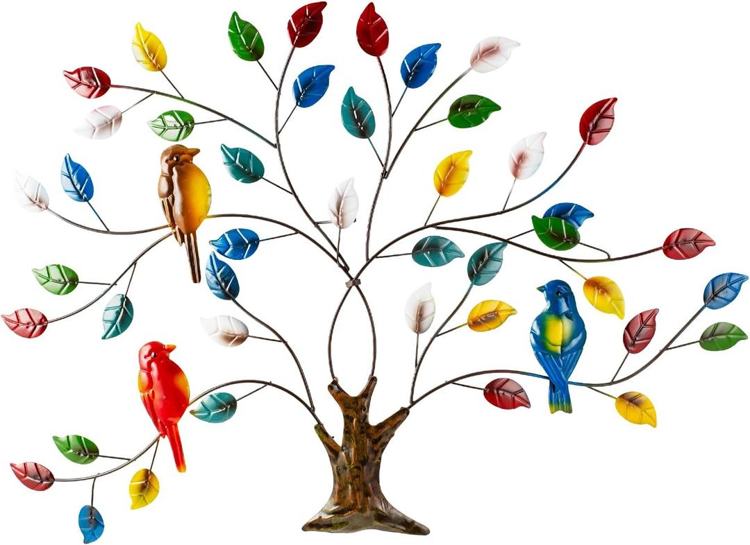 dreamskip Tree of Life Metal Wall Art, 27" Large Outdoor Wall Sculpture with Colorful Leaves and Birds, Tree Metal Wall Decor for Outdoor Indoor, Living Room, Bedroom, Patio, Fence, Garden Decor