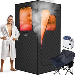 Large Portable Sauna Box, 3L Steamer Portable Steam Sauna for Home, Personal Sauna with Big Sauna Chair, Remote Control, 3.2 x 3.2 x 6.0, Black, 1200W