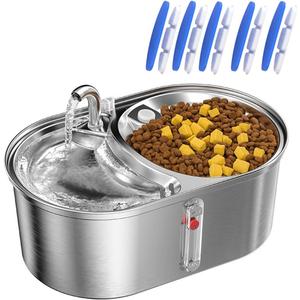 Dual Bowl Cat Water Fountain 3L/101oz,Stainless Steel Pet Drinking Fountain,2-in-1 Cat Bowls for Food-Water(Water-Water),Ultra-Silent Automatic Dog Water Dispenser with Pump and 5 Filters