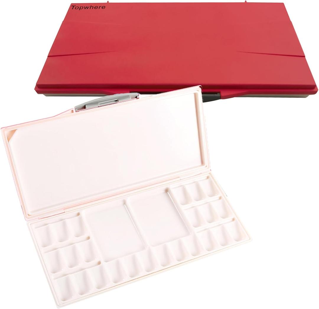 Watercolor Painting Palettes 24-Wells with 2+1 Additional Spacious Mixing Areas, Folding Peel-Off Palette for Watercolor, Gouache, Acrylic Paint (Red, One Size)