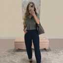 Womens Wide Leg Barrel Pants Mid-Rise Casual Loose Elastic Waist Solid Color Trouser with Pockets (X-Large, Navy)