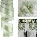 HUIHUANG Sage Green Wired Ribbon 2.5 inch with Satin Stripe Sheer Wired Ribbon for Christmas Tree, Bows Making, Wreaths, Gift Wrapping, Wedding Bridal Shower Decorations-Continous 10 Yards