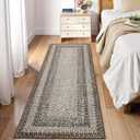 RUGSREAL Runner Rug for Hallway Kitchen Runner Rug 2x10, Machine Washable Long Runner Throw Carpet with Rubber Backing, Stain Resistant Braided Printed Entryway Carpet for Bedroom Living Room, Mocha