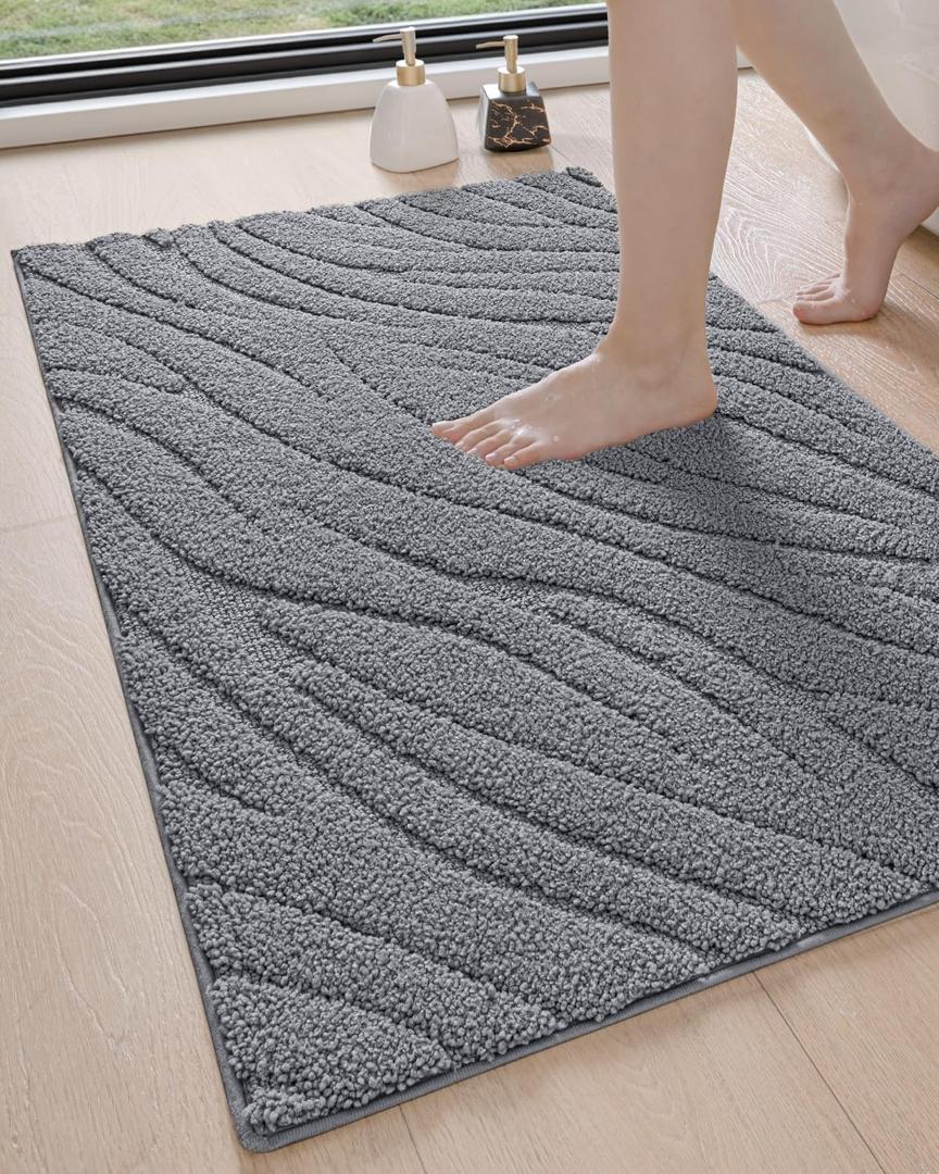 DEXI Bathroom Rugs 24x43, Extra Soft Absorbent Bath Mat, Non Slip Bathmat for Bathroom Floor, Machine Washable Rugs for Shower Floor, Dark Grey