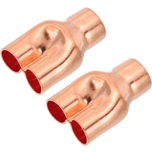 PATIKIL 5/8" x 1/2" x 1/2" ID Tee Y Type Copper Fitting, 2 Pcs Welding Joint Split Union Intersection for HVAC, Air Conditioning Refrigeration System