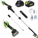 2-IN-1 Electric Pole Pruning Shears Cordless, 1.6" Cutting Diameter Cordless Pruner with 15 FT High Reach Extension Pole, 21V 4.0Ah Battery Powered Pole Pruner for Tree Trimming, LCD Display