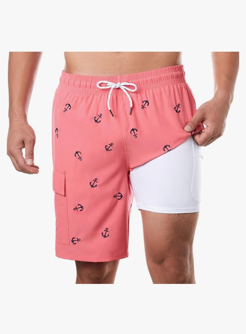 BRISIRA Mens Swim Trunks Bathing Suit 9 Inch Inseam Compression Liner Beach Long Board Shorts Swimsuit Anti-Chafe Quick Dry, 34 L