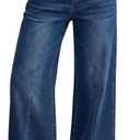 GRAPENT Pull On Womens Jeans Baggy Stretchy High Waisted Denim Wide Leg Trouser Pants Trendy Front Seam 90s Loose Jean (Blue), L