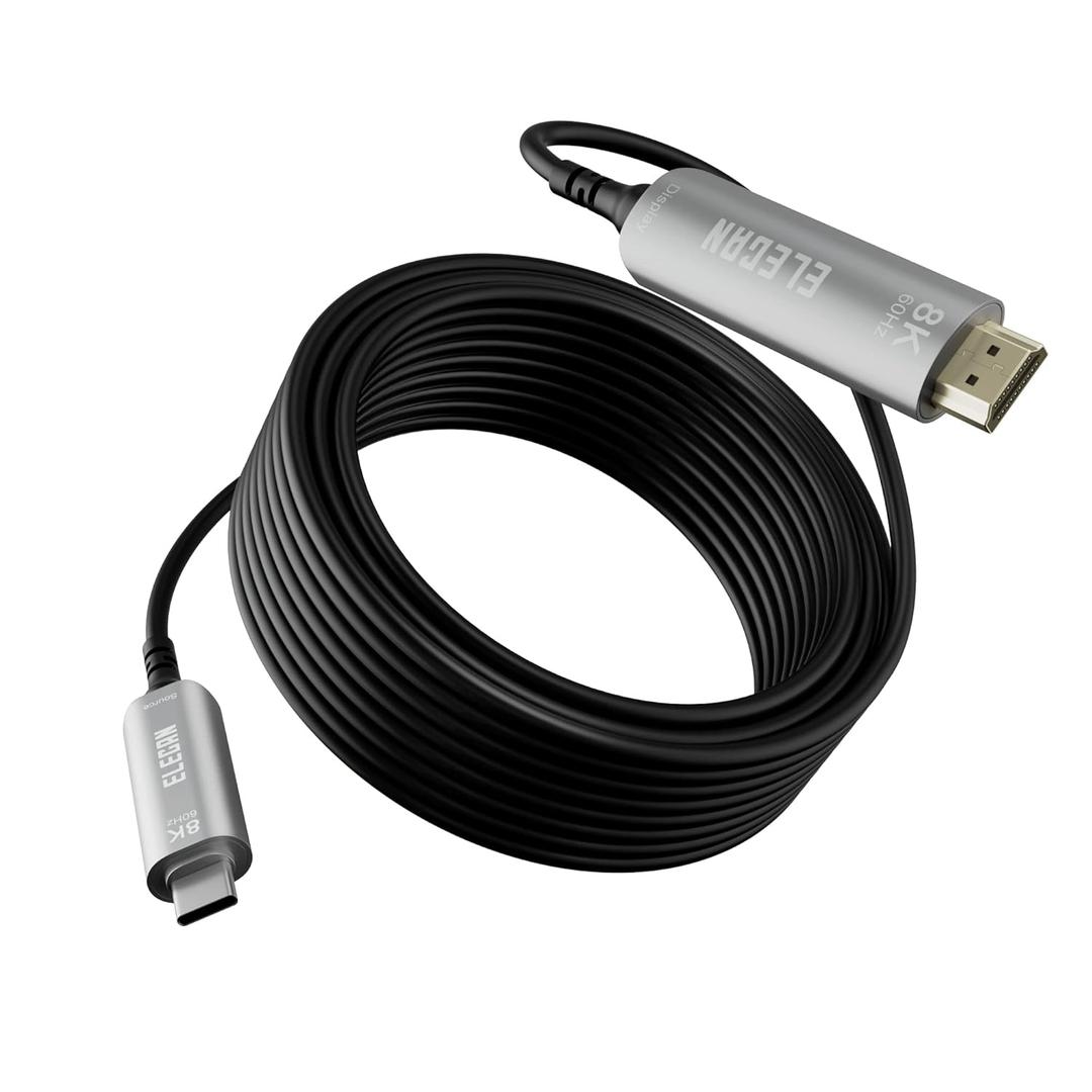 Elecan 8K Fiber Optic USB C to HDMI Cable 75 Ft, 8K@60Hz 4K@120Hz, HDR, Active Optical USB 3.1 Type-C to HDMI 2.1 Cord Compatible Thunderbolt 3/4 for Galaxy MacBook Pro/Air iPad Pro Surface Dell HP (75FT)