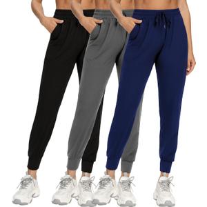 FULLSOFT 3 Pack Sweatpants for Women-Women's Joggers with Pockets Athletic Leggings for Workout Yoga Running (Large, Black, dark Grey, navy Blue)