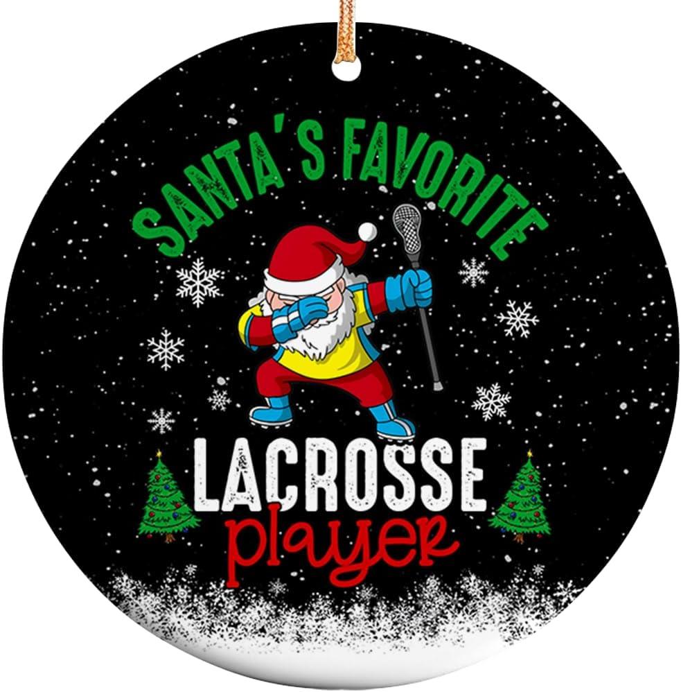 2 x 2025 Christmas Ornament - Santa's Favorite Lacrosse Player Ceramic Ornament, Tree Decor Gifts for Lacrosse Player, Gift-Ready Keepsake for Lacrosse Enthusiasts, Family, Friends