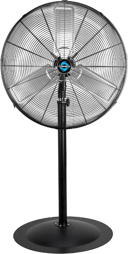 Tornado - 30 Inch Commercial Industrial 3 Aluminum Blade Stationary Pedestal Oscillating Fan, High Velocity 8500 CFM, UL Safety Listed, Black