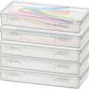5 Pack Plastic Pencil Box with Snap-tight Lid, Clear Large Capacity Pencil Boxes Stackable Craft Organizer for Art Supply Office, Storage Organizer, 7.48 x 3.7 x 1.2 Inch