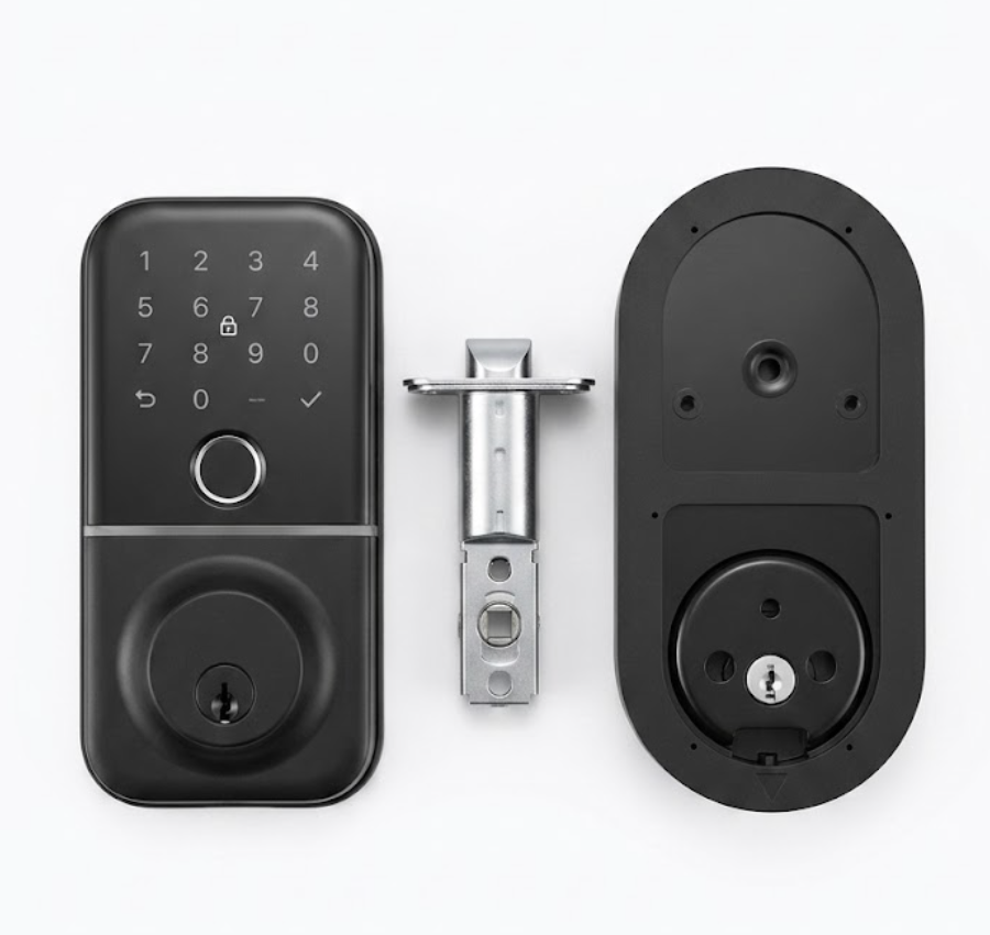 Smart Door Lock with Handle: Kucacci Keyless Entry Digital Door Lock for Front Door - Fingerprint Keypad Smart Dnob - Generate Passcode Remotely - App Control - Easy Installation(Black)