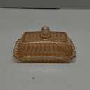Champagne Color Glass Butter Dish with Lid, Covered Butter Stick Holder Tray, Crystal Glass Butter Storage Container for Kitchen Countertop