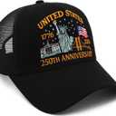 250 Anniversary USA Hat Eagle Liberty Cross Printed Pattern Adjustable Embroidered 250th Anniversary Hat Baseball Caps(Black) (Black)