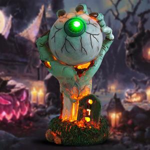 Halloween Decorations Outdoor Indoor Skeleton Hands Figurine Lights, Ghost Hands with Eyeball Tombstone Statue Collection Table Decor, Scary Graveyard Sculpture for Garden Patio Home