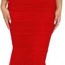 Women's Sexy V Neck Tie Halter Mesh Ruffle Hem Ruched Bodycon Cocktail Party Maxi Dresses (Medium, Red)