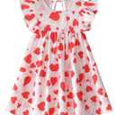 RJXDLT Toddler Dress Baby Girls Cotton Linen Ruffle Sleeve Tiered Swing Casual Summer Boho Dresses 690 Pink Heart 130
